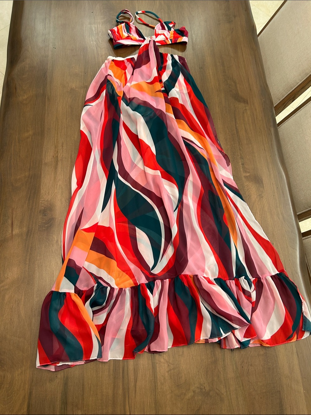 PatBO Multicolor Wave-Print Maxi Skirt - Pink, Red, Green, Orange